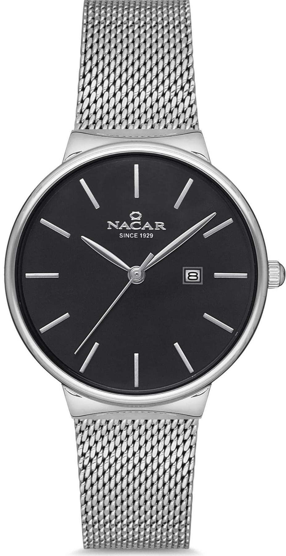 Nacar 34-390431-ABSM Takvimli 32 mm Gri Hasır Kordon Analog Kadın Kol Saati