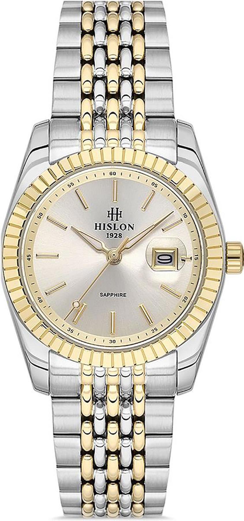 Hislon QL145T-08SG Takvimli 31 mm Altın-Gri Çelik Kordon Analog Kadın Kol Saati