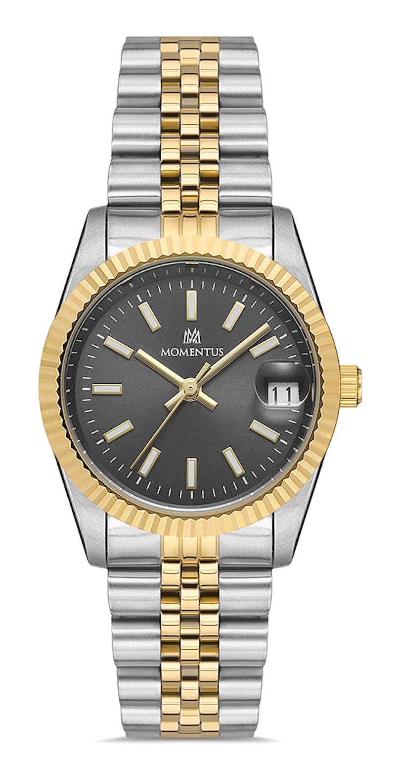 Momentus CW132T-06SG Takvimli 31 mm Altın-Gri Çelik Kordon Analog Kadın Kol Saati