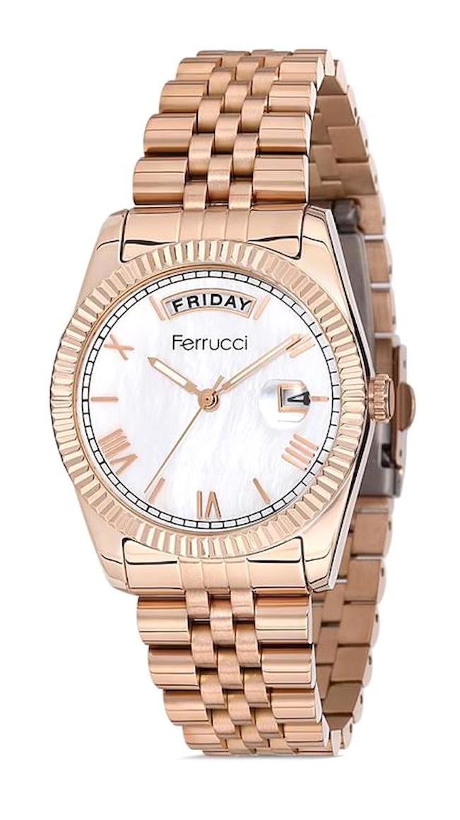 Ferrucci FFQ111614.A60 Takvimli 35 mm Rose Gold Metal Kordon Analog Kadın Kol Saati