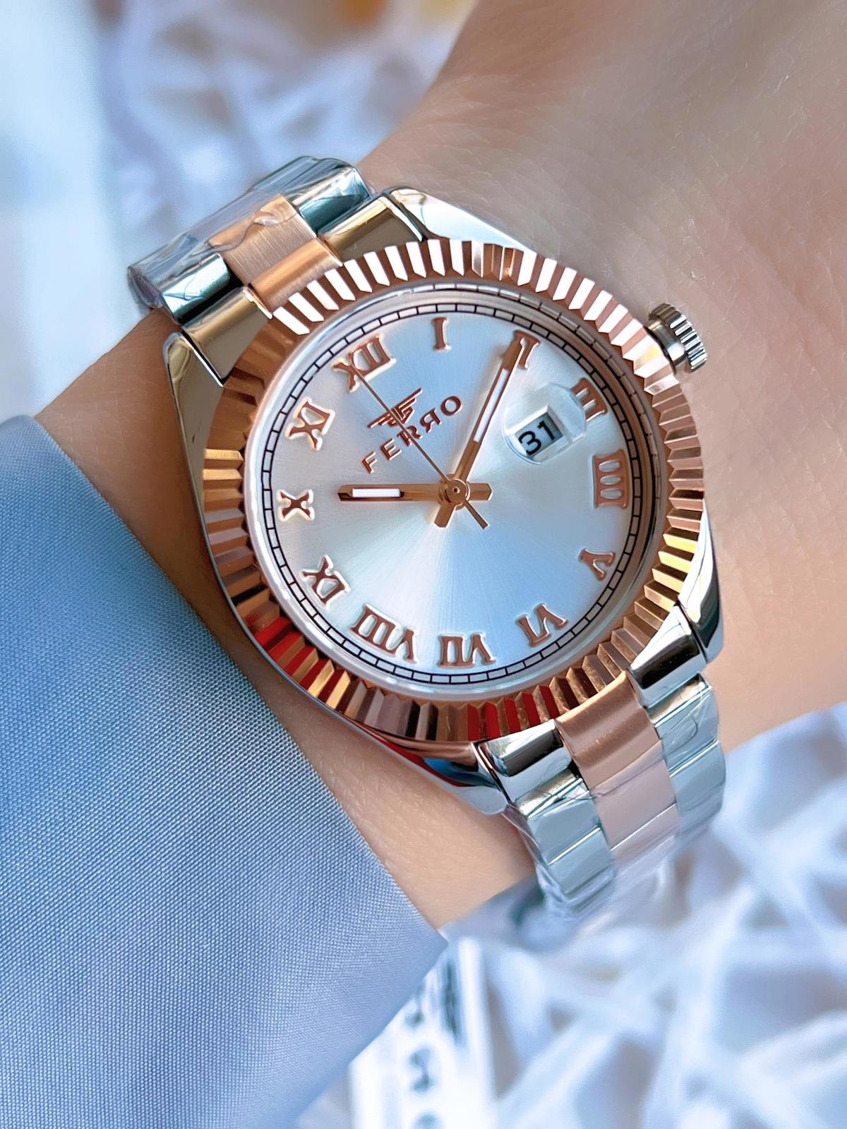 Ferro BFL21295-E 36 mm Gri-Rose Gold Çelik Kordon Analog Kadın Kol Saati