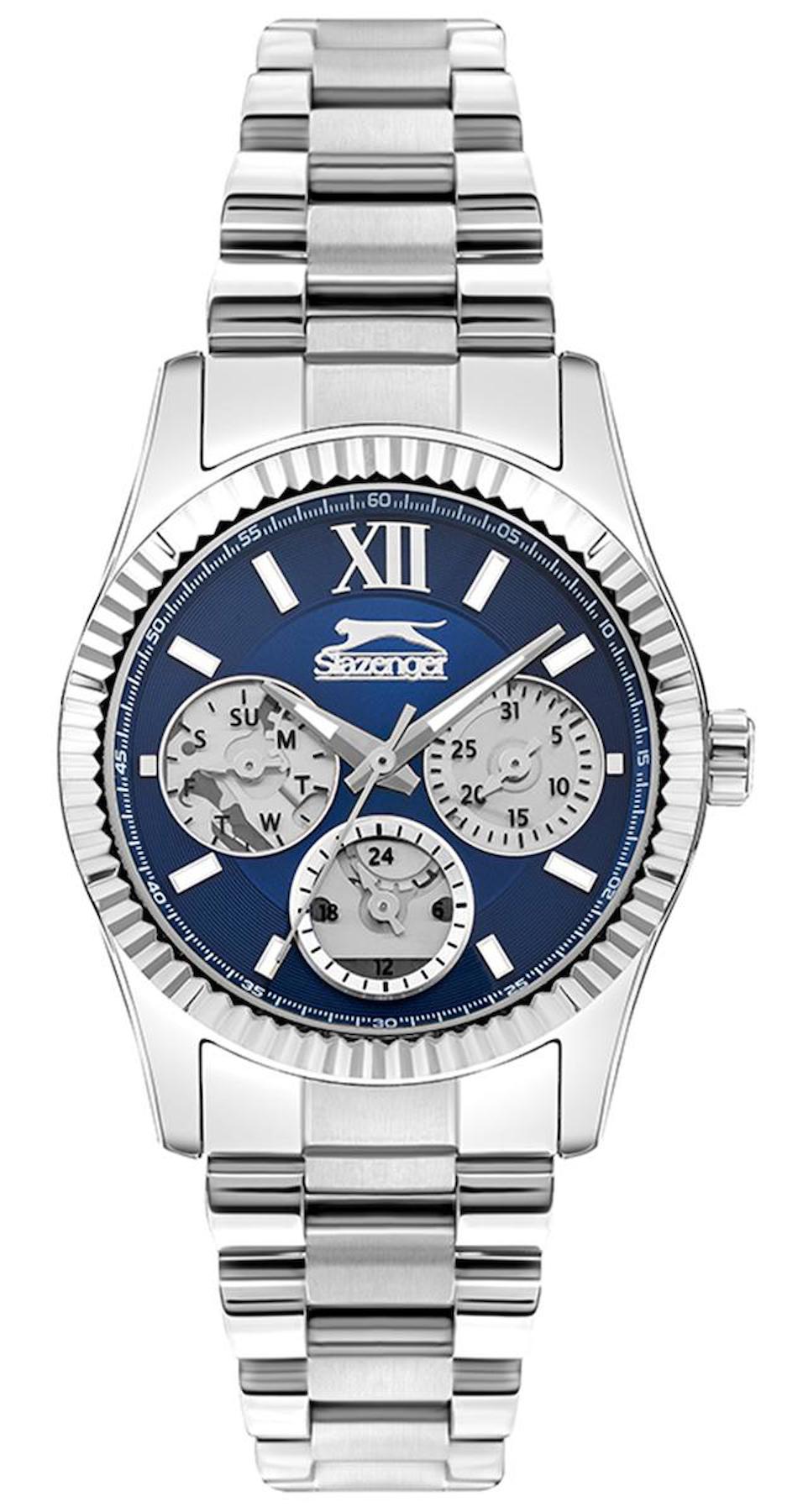 Slazenger SL.09.2317.4.01 Takvimli 34 mm Gri Çelik Kordon Analog Kadın Kol Saati