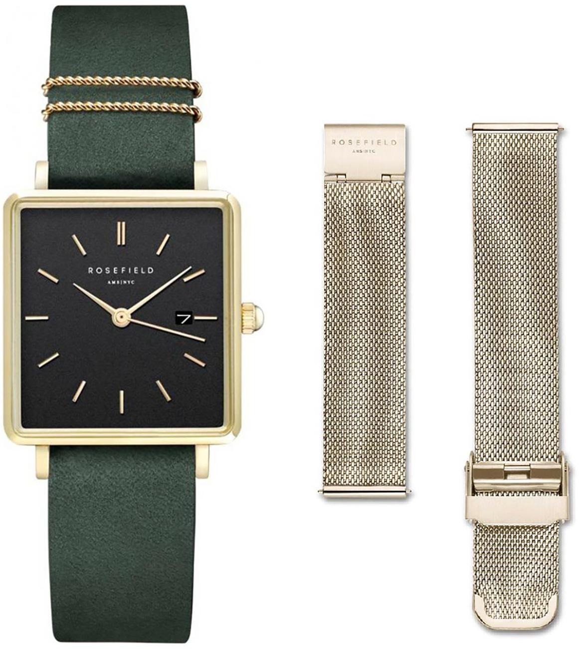 Rosefield BFGMG.X237 Takvimli 28 mm Siyah Deri Kordon Analog Kadın Kol Saati