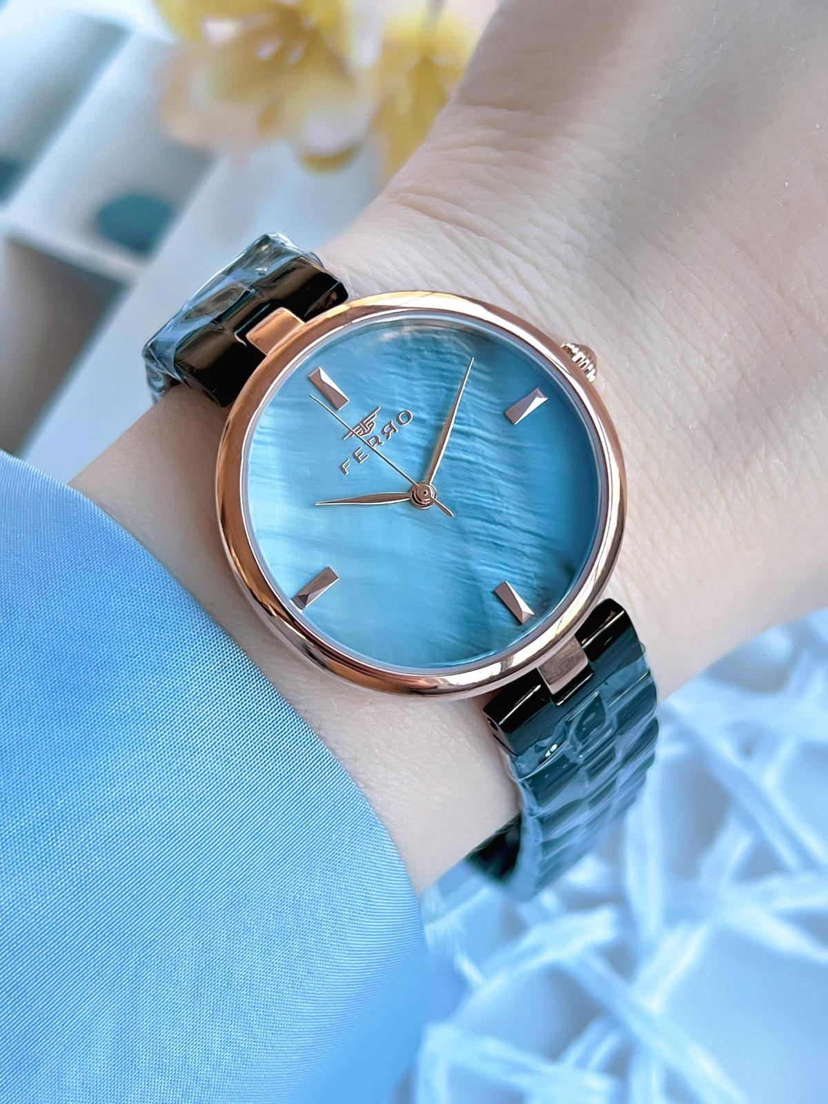Ferro BF21100AWT-Q 36 mm Siyah Çelik Kordon Analog Kadın Kol Saati