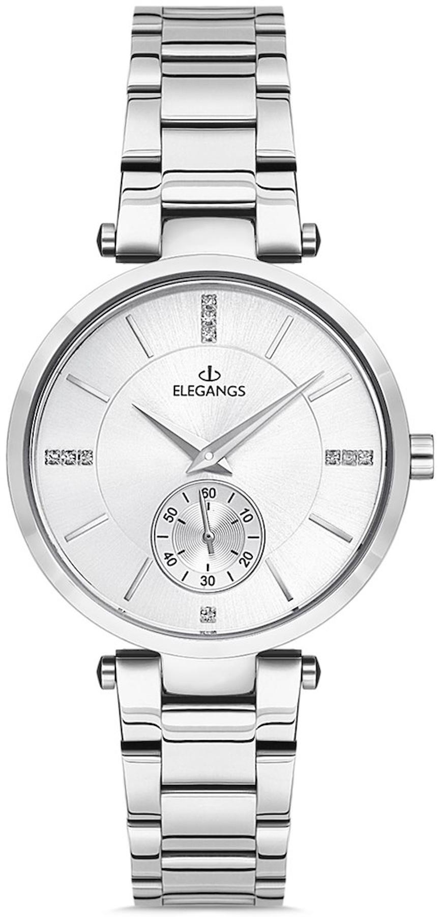 Elegangs EL2437.1 Takvimli 33 mm Gri Çelik Kordon Analog Kadın Kol Saati