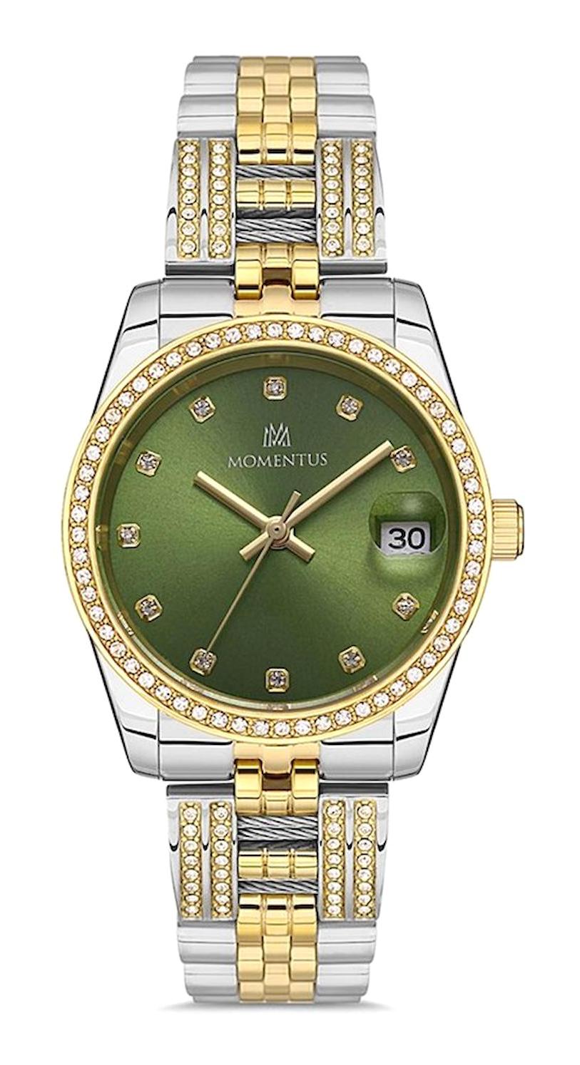 Momentus SS258T-15SG Takvimli 31 mm Altın-Gri Çelik Kordon Analog Kadın Kol Saati