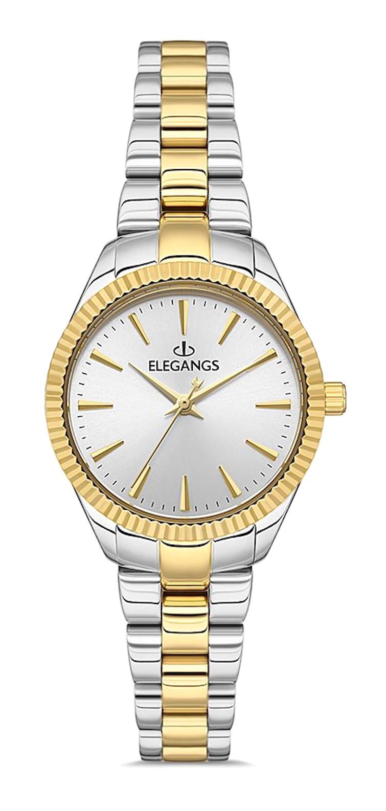 Elegangs EL2454.7 28 mm Altın-Gri Çelik Kordon Analog Kadın Kol Saati