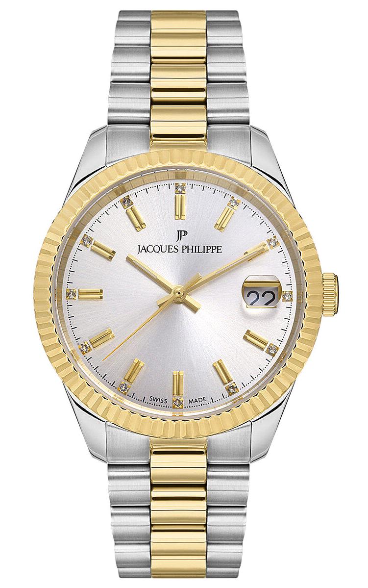 Jacques Philippe JPQLS247328YG Takvimli 36 mm Altın-Gri Çelik Kordon Analog Kadın Kol Saati