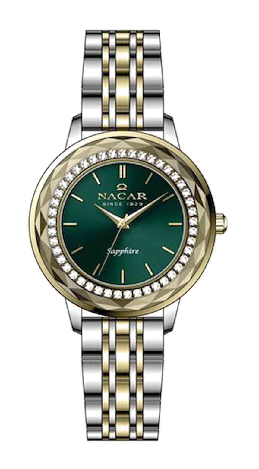 Nacar NC33-398223-CNMS 32 mm Altın-Gri Çelik Kordon Analog Kadın Kol Saati