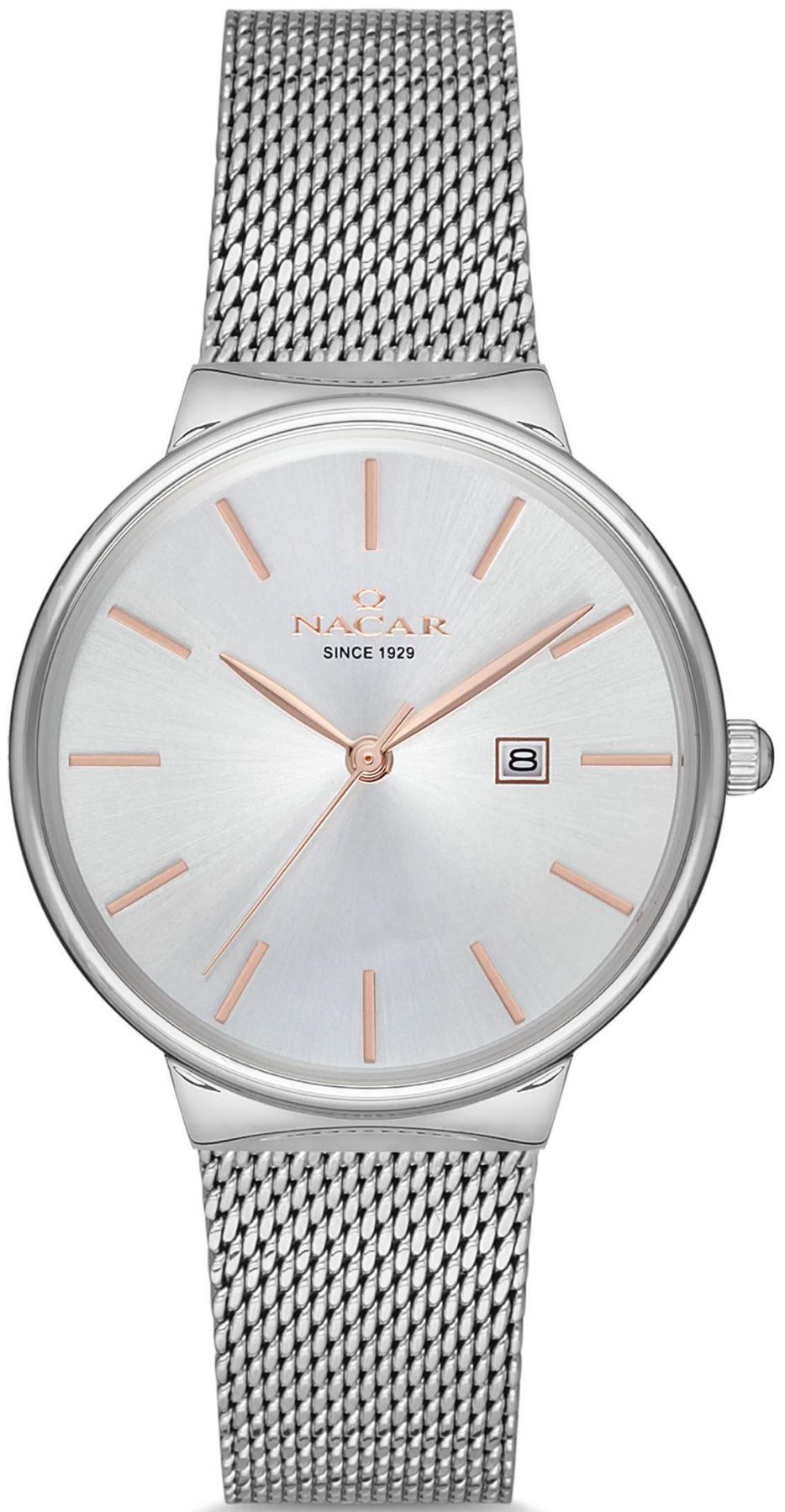 Nacar 34-390431-ASRM Takvimli 32 mm Gri Hasır Kordon Analog Kadın Kol Saati