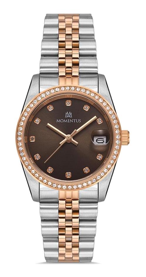 Momentus SW131T-05SR Takvimli 31 mm Gri-Rose Gold Çelik Kordon Analog Kadın Kol Saati