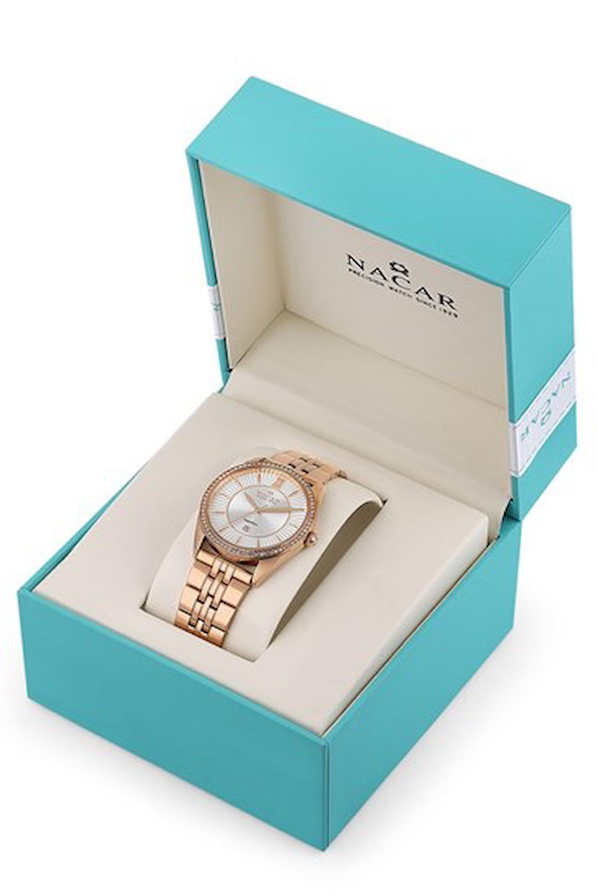 Nacar NC34-39B677-RSMS Takvimli 33 mm Gri Çelik Kordon Analog Kadın Kol Saati