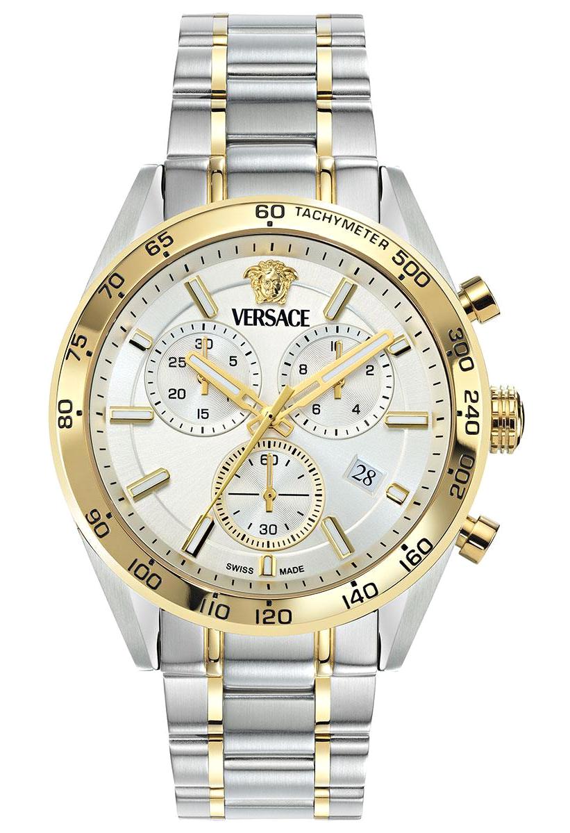 Versace VRSCVE0CA0224 Takvimli 34 mm Altın-Gri Çelik Kordon Analog Kadın Kol Saati