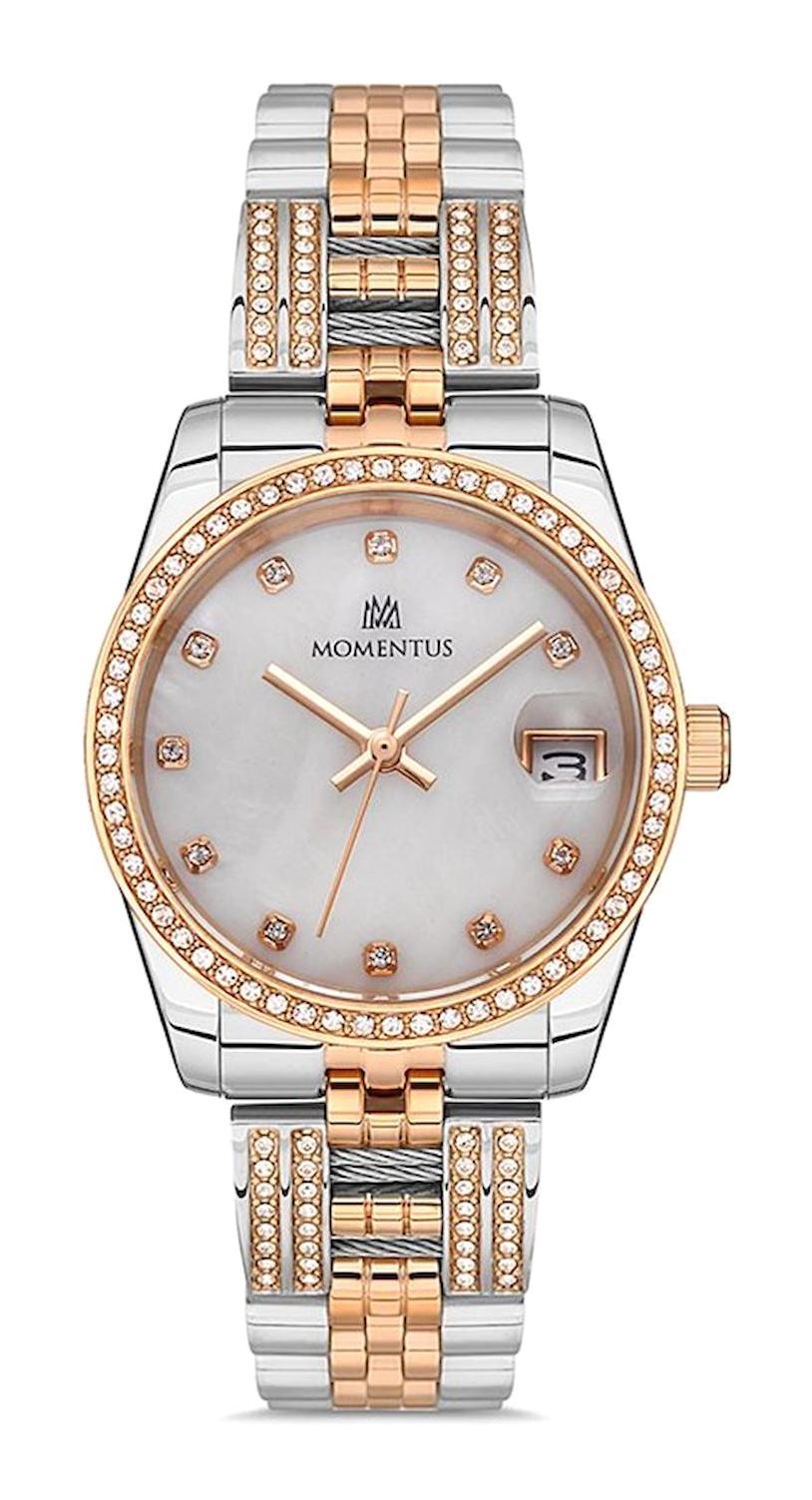 Momentus SS258T-09SR Takvimli 31 mm Gri-Rose Gold Çelik Kordon Analog Kadın Kol Saati