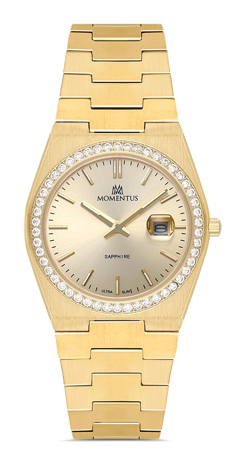 Momentus SS345G-08SG Takvimli 30 mm Altın Çelik Kordon Analog Kadın Kol Saati