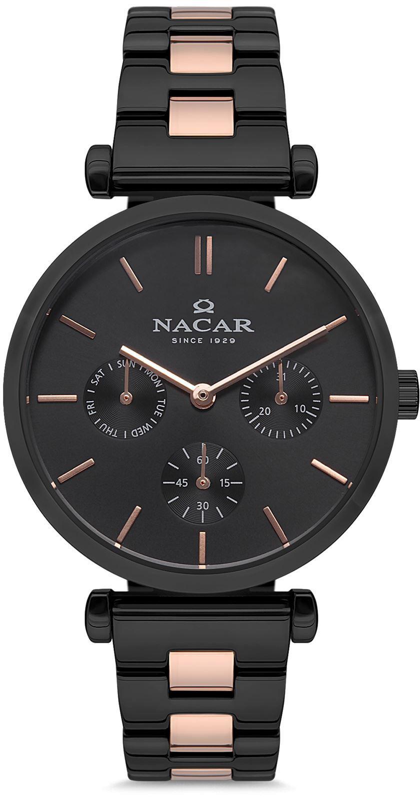 Nacar 36-390112-BRM Takvimli 36 mm Rose Gold - Siyah Metal Kordon Analog Kadın Kol Saati