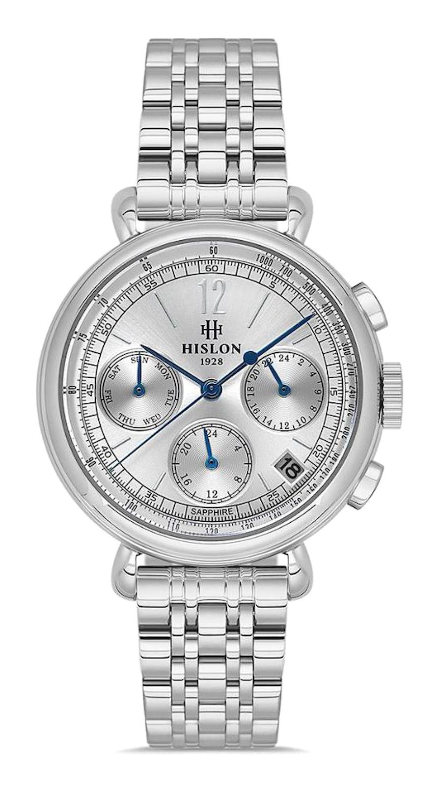 Hislon QT142S-02SS Takvimli 36 mm Gri Çelik Kordon Analog Kadın Kol Saati