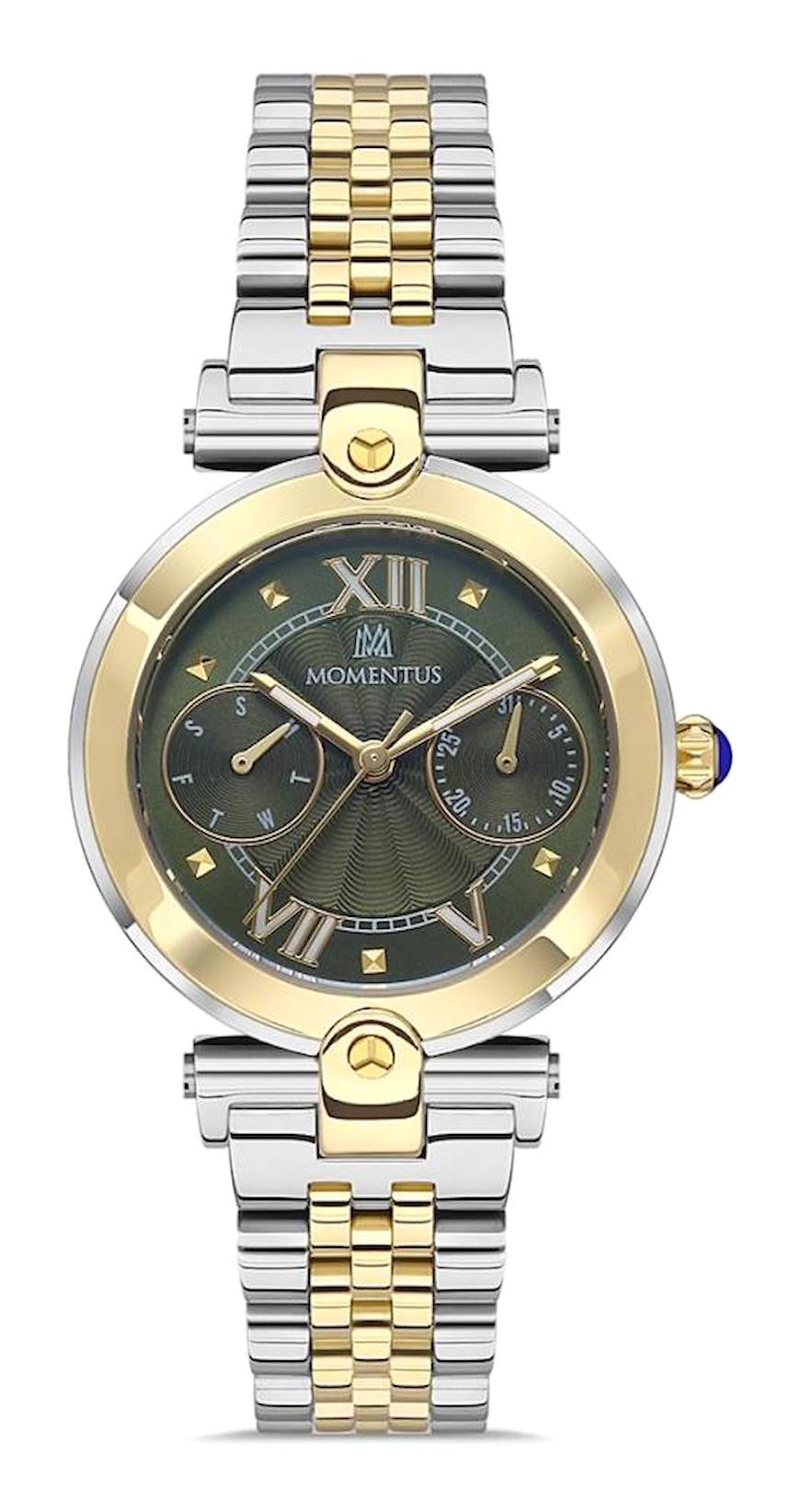 Momentus CS381T-15SG Takvimli 32 mm Altın-Gri Çelik Kordon Analog Kadın Kol Saati