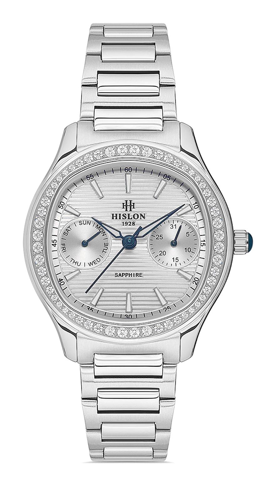 Hislon QT148S-02ST Takvimli 33 mm Gri Çelik Kordon Analog Kadın Kol Saati