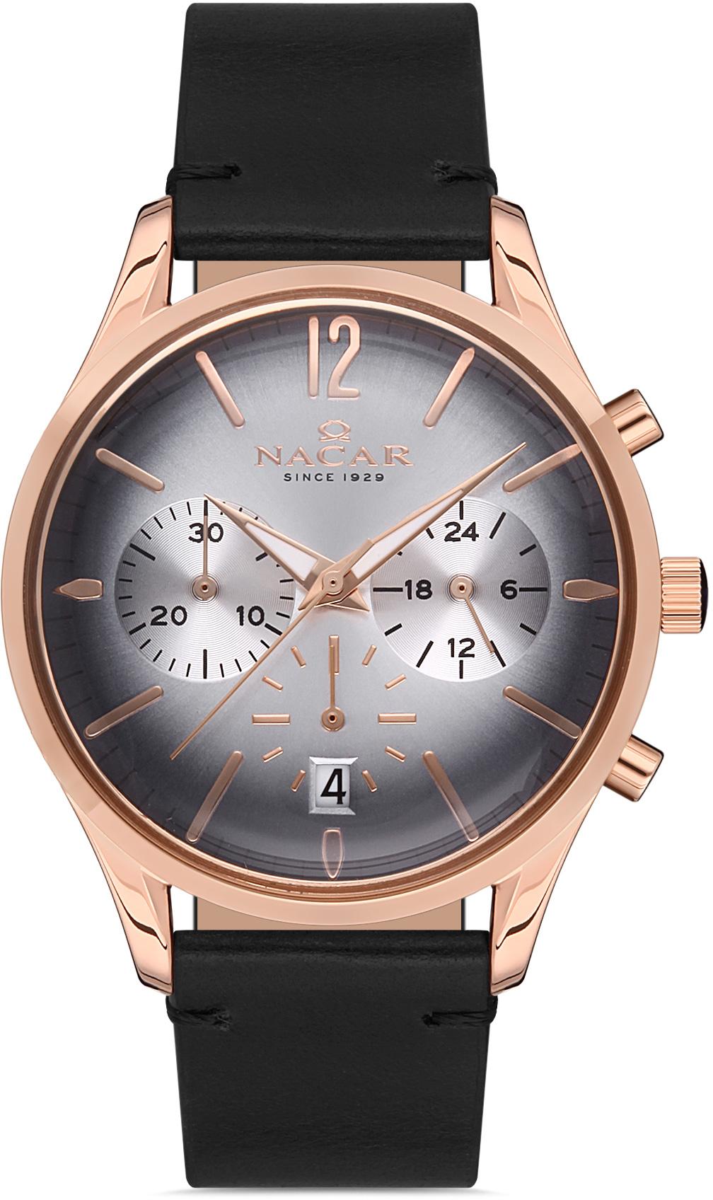 Nacar 25-390167-RGL1 Takvimli 38 mm Siyah Deri Kordon Analog Kadın Kol Saati