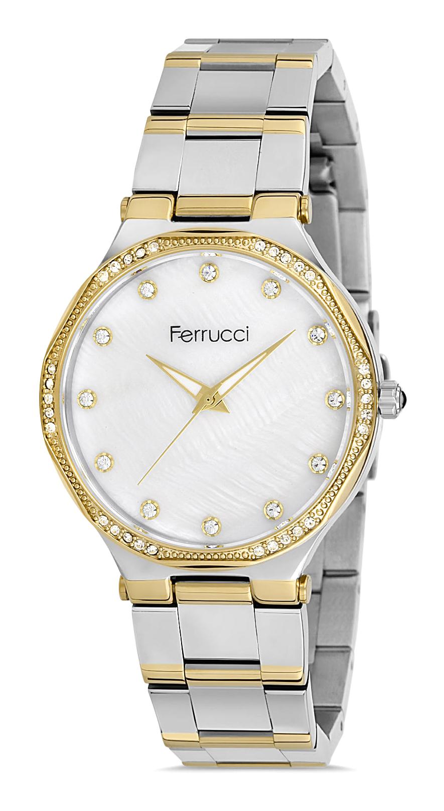 Ferrucci FFQ111614.A20 35 mm Altın-Gri Metal Kordon Analog Kadın Kol Saati
