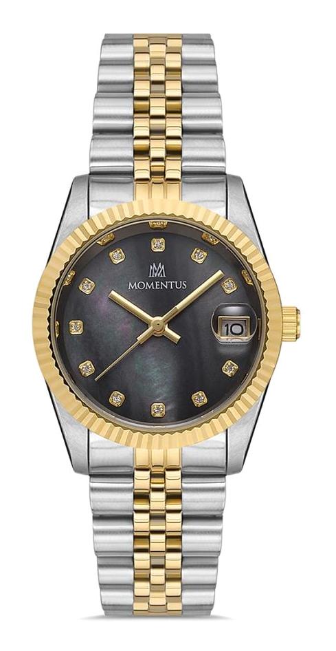 Momentus SW132T-04SG Takvimli 31 mm Altın-Gri Çelik Kordon Analog Kadın Kol Saati