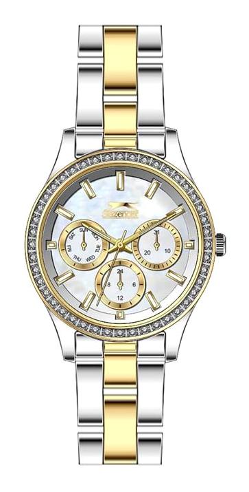 Slazenger SL.09.2069.4.03 Takvimli 34 mm Altın-Gri Metal Kordon Analog Kadın Kol Saati