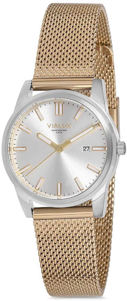 Vialux AJ534S-02SG Takvimli 30 mm Altın Çelik Kordon Analog Kadın Kol Saati