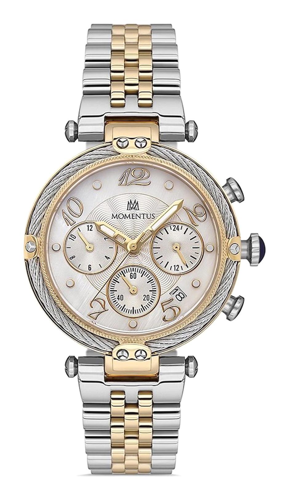 Momentus CS387T-02SG Takvimli 38 mm Altın-Gri Çelik Kordon Analog Kadın Kol Saati