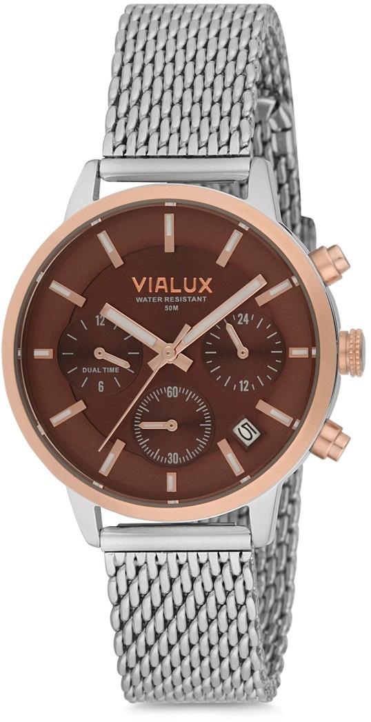 Vialux LY534T-06SR Takvimli 35 mm Gri Çelik Kordon Analog Kadın Kol Saati