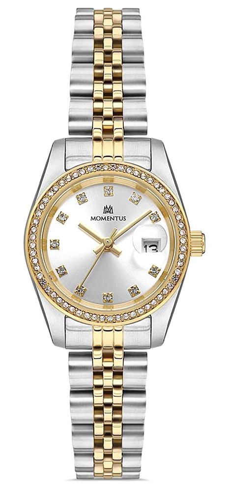 Momentus SW135T-02SG Takvimli 26 mm Altın-Gri Çelik Kordon Analog Kadın Kol Saati
