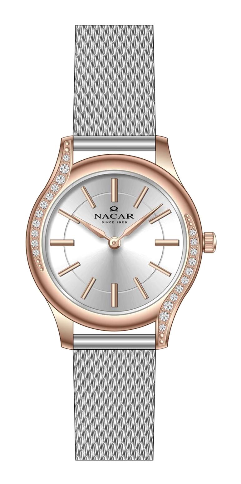 Nacar NC34-392020K-ESM 30 mm Gri-Rose Gold Hasır Kordon Analog Kadın Kol Saati