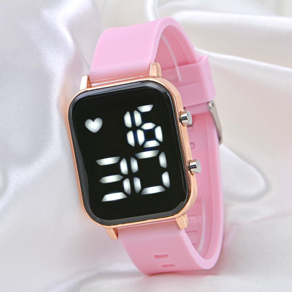 Pinkoli ST-304101 Takvimli 36 mm Toz Pembe Silikon Kordon Dijital Kadın Kol Saati