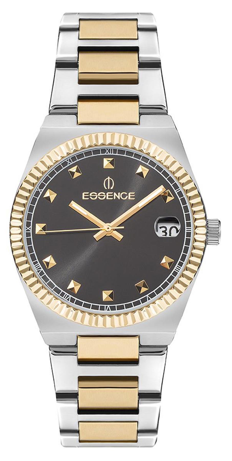 Essence ES6802FE.250 Takvimli 34 mm Altın-Gri Çelik Kordon Analog Kadın Kol Saati