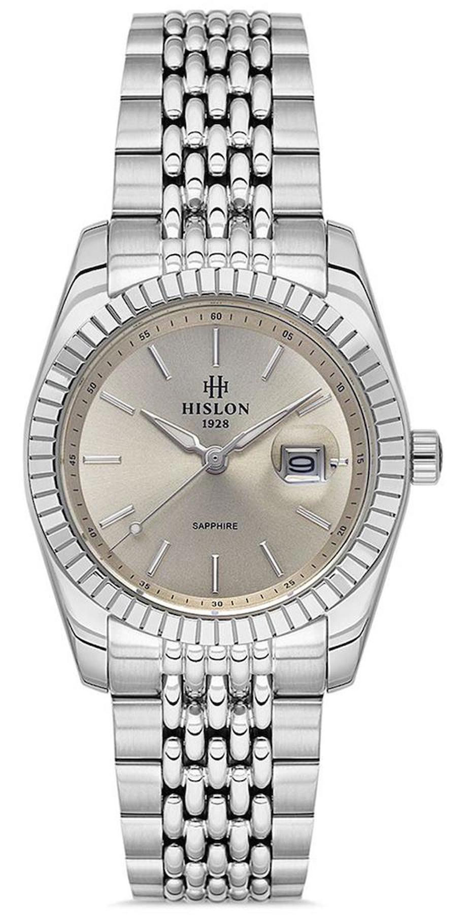 Hislon QL145S-03SS Takvimli 33 mm Gri Çelik Kordon Analog Kadın Kol Saati