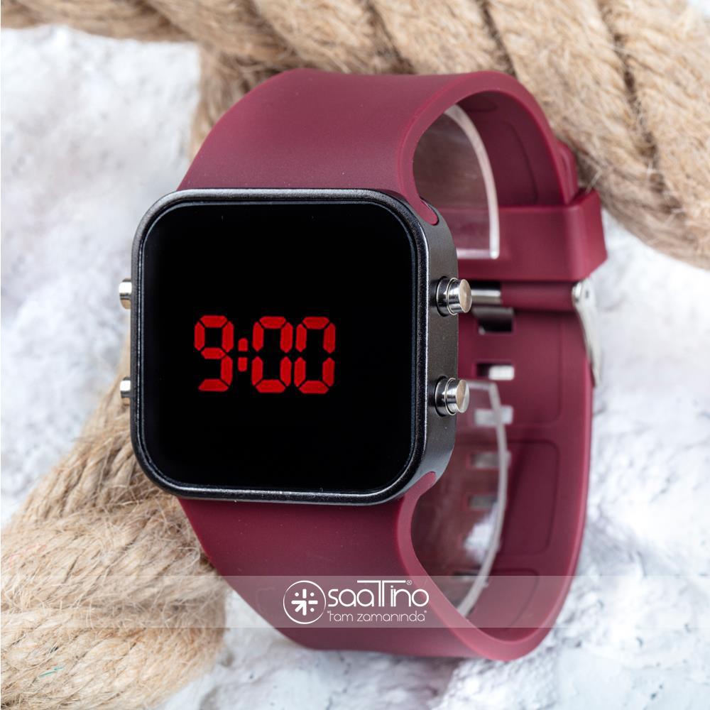 Spectrum ST-303058 42 mm Bordo Silikon Kordon Dijital Kadın Kol Saati