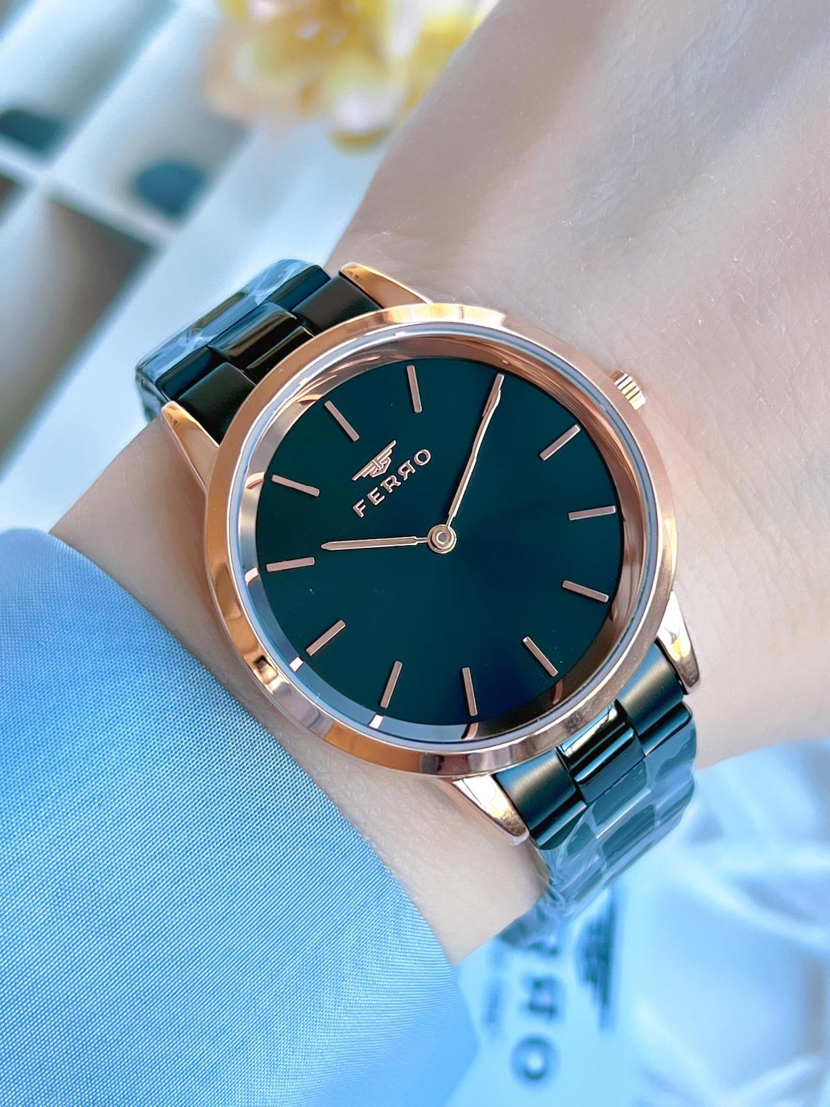 Ferro BF21124AWT-R 36 mm Siyah Çelik Kordon Analog Kadın Kol Saati
