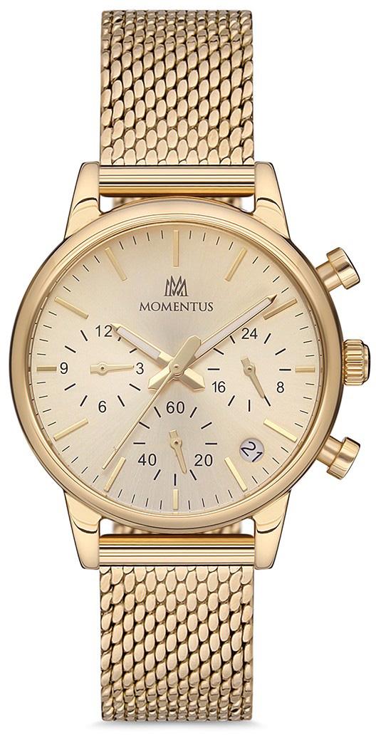 Momentus CW335G-08SG Takvimli 35 mm Altın Hasır Kordon Analog Kadın Kol Saati