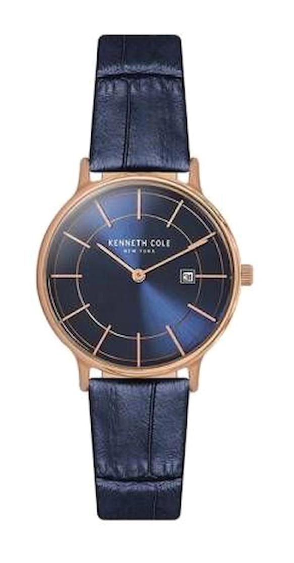 Kenneth Cole KC15057002 Takvimli 33 mm Lacivert Deri Kordon Analog Kadın Kol Saati