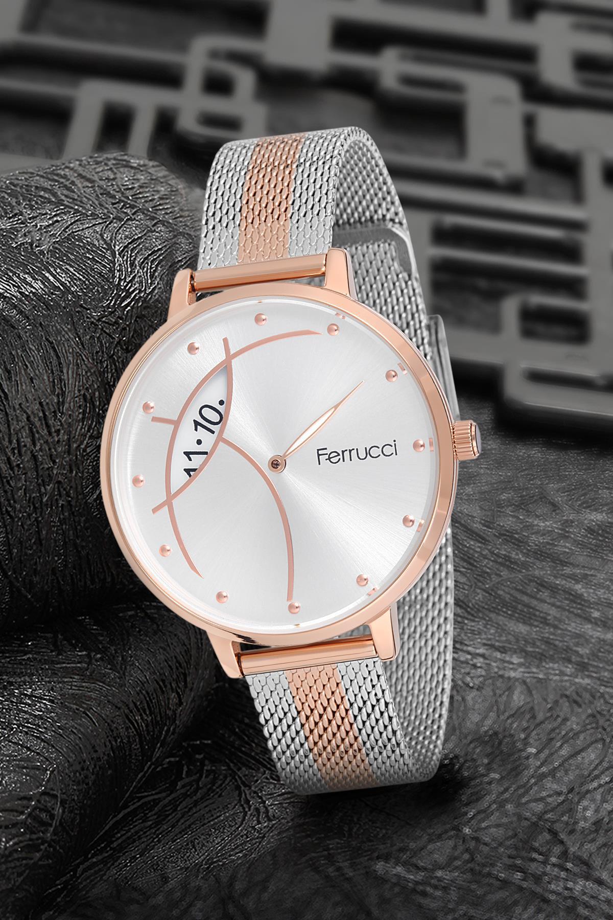 Ferrucci 9FM2455 36 mm Gri-Rose Gold Metal Kordon Analog Kadın Kol Saati