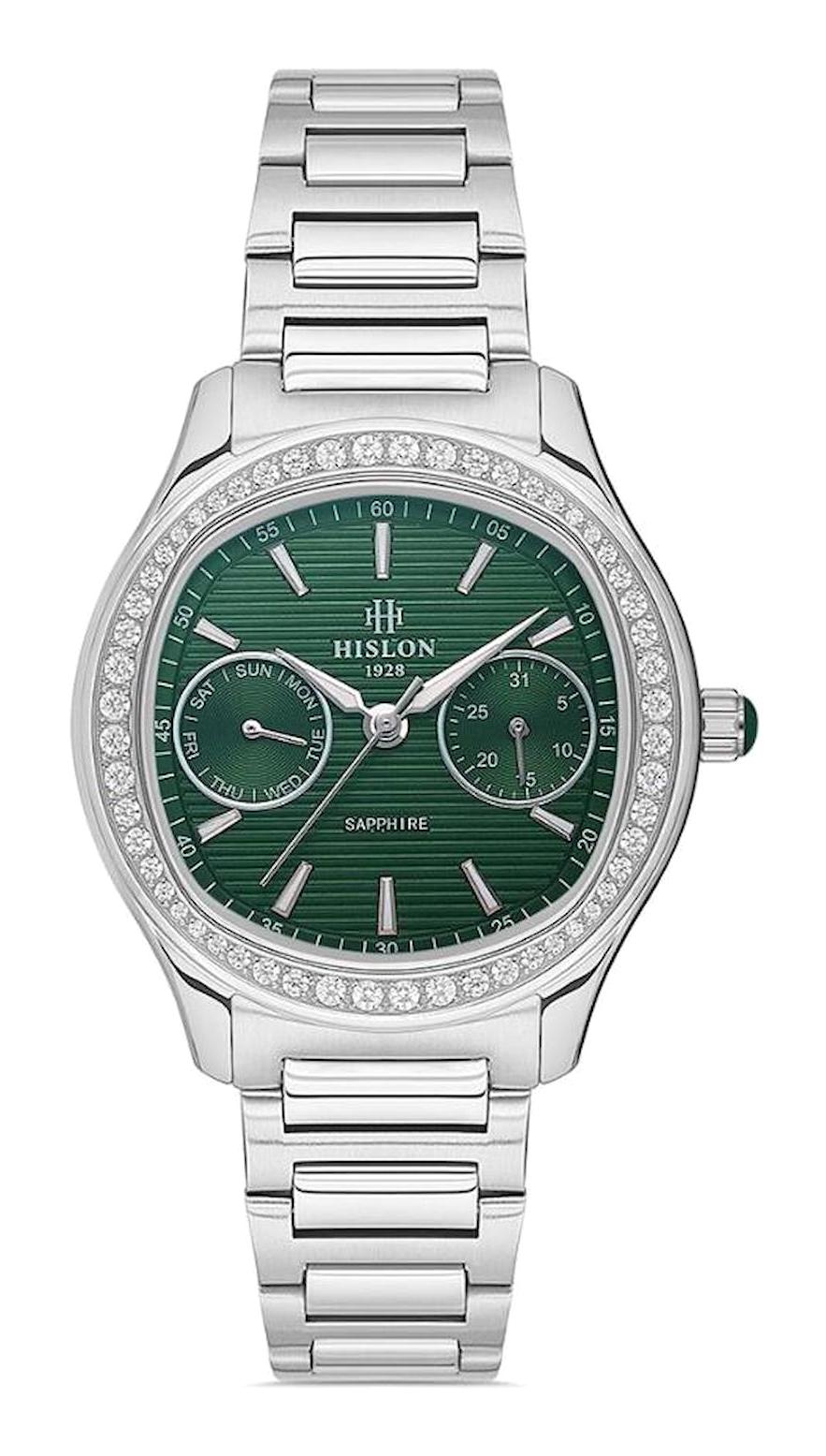 Hislon QT148S-15ST Takvimli 33 mm Gri Çelik Kordon Analog Kadın Kol Saati