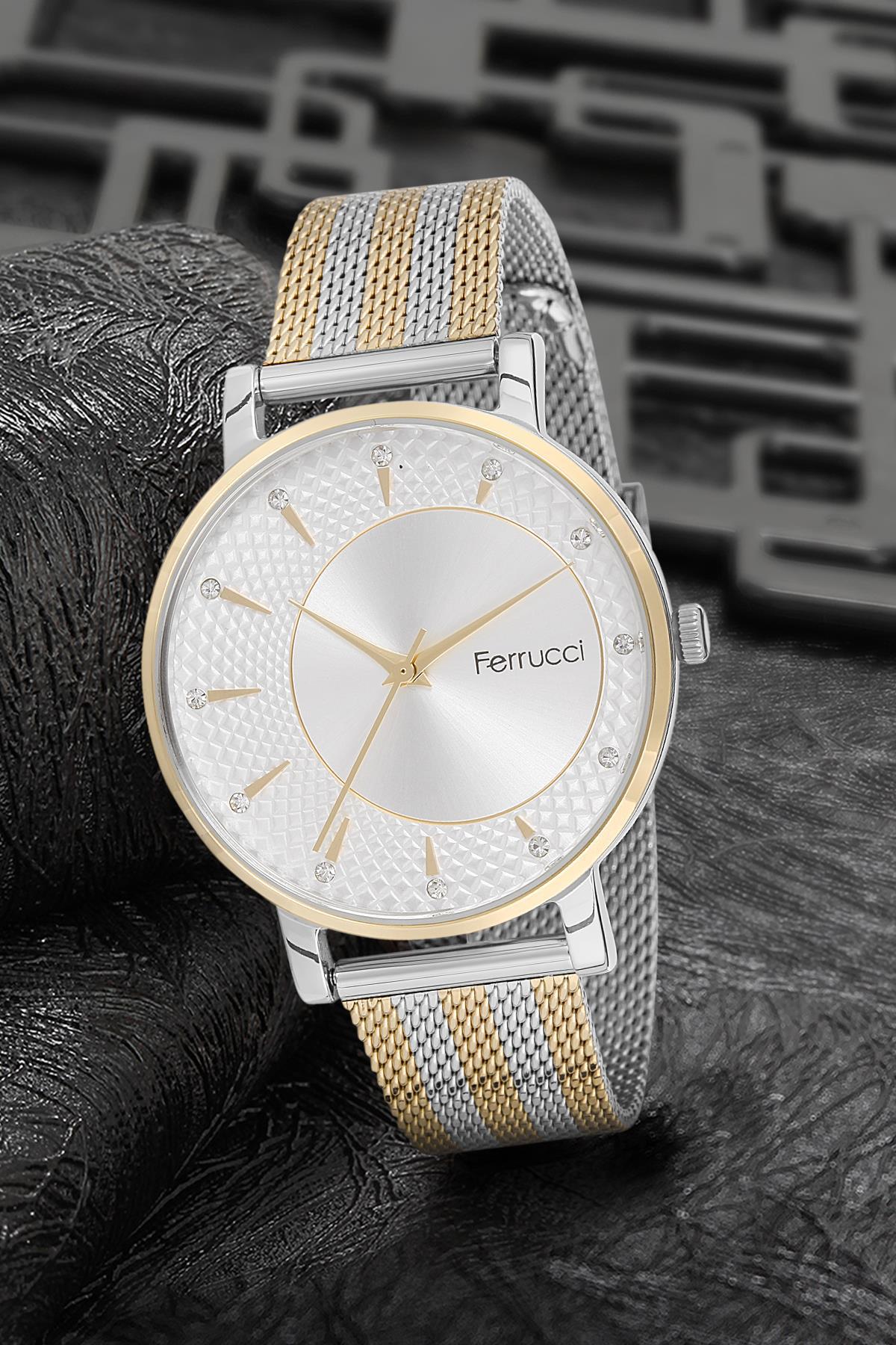 Ferrucci 9FM2498 36 mm Altın-Gri Metal Kordon Analog Kadın Kol Saati