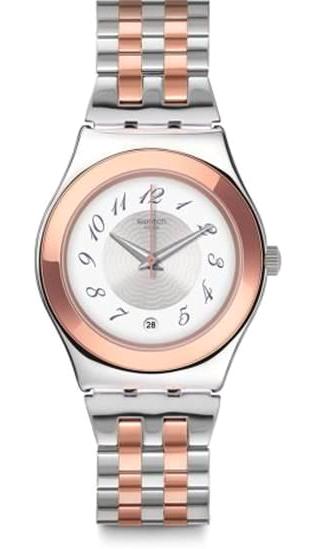 Swatch YLS454G Takvimli 34 mm Gri-Rose Gold Çelik Kordon Analog Kadın Kol Saati