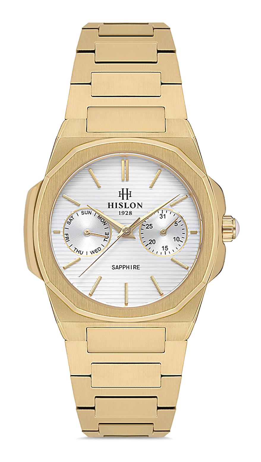 Hislon QT127G-02SG Takvimli 33 mm Altın Çelik Kordon Analog Kadın Kol Saati