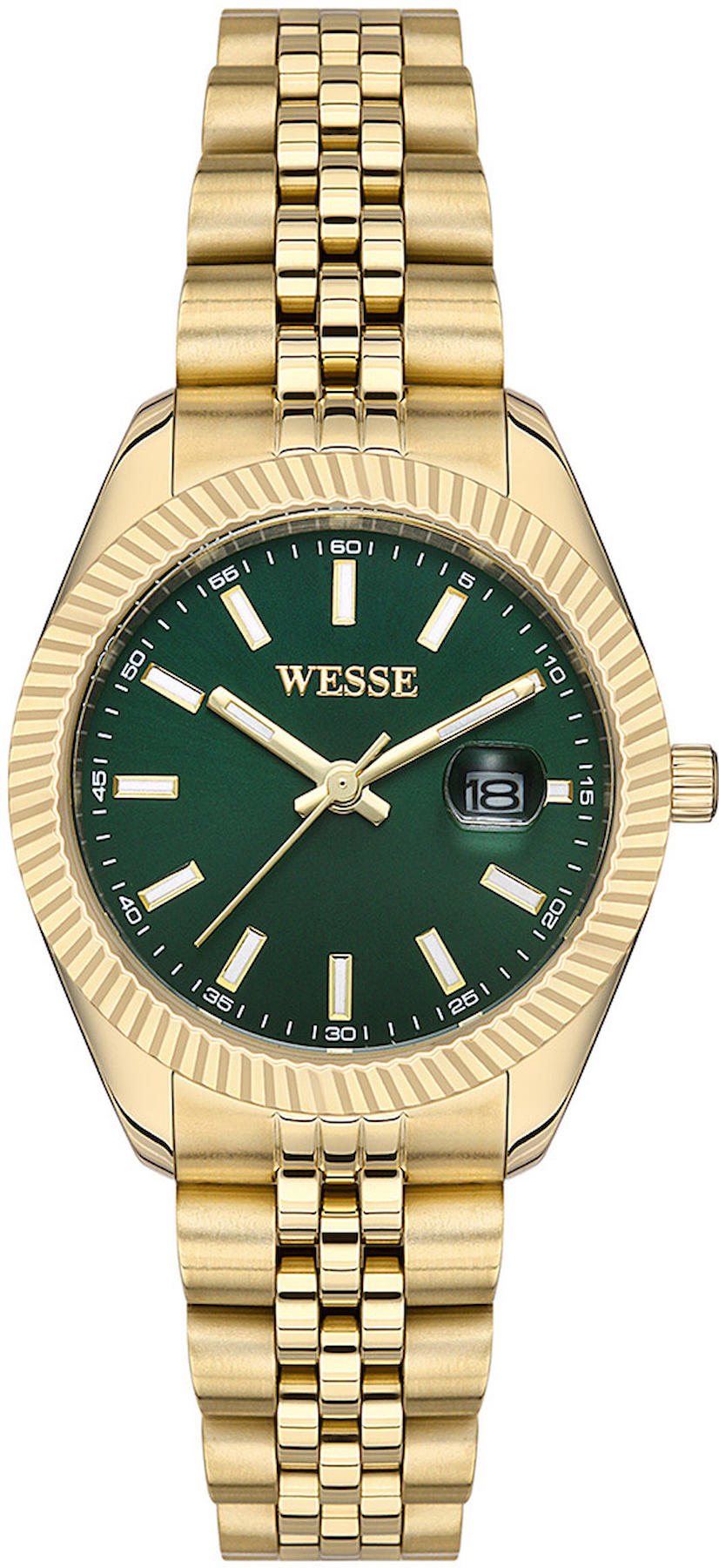 Wesse WWL111502 Takvimli 34 mm Altın Çelik Kordon Analog Kadın Kol Saati
