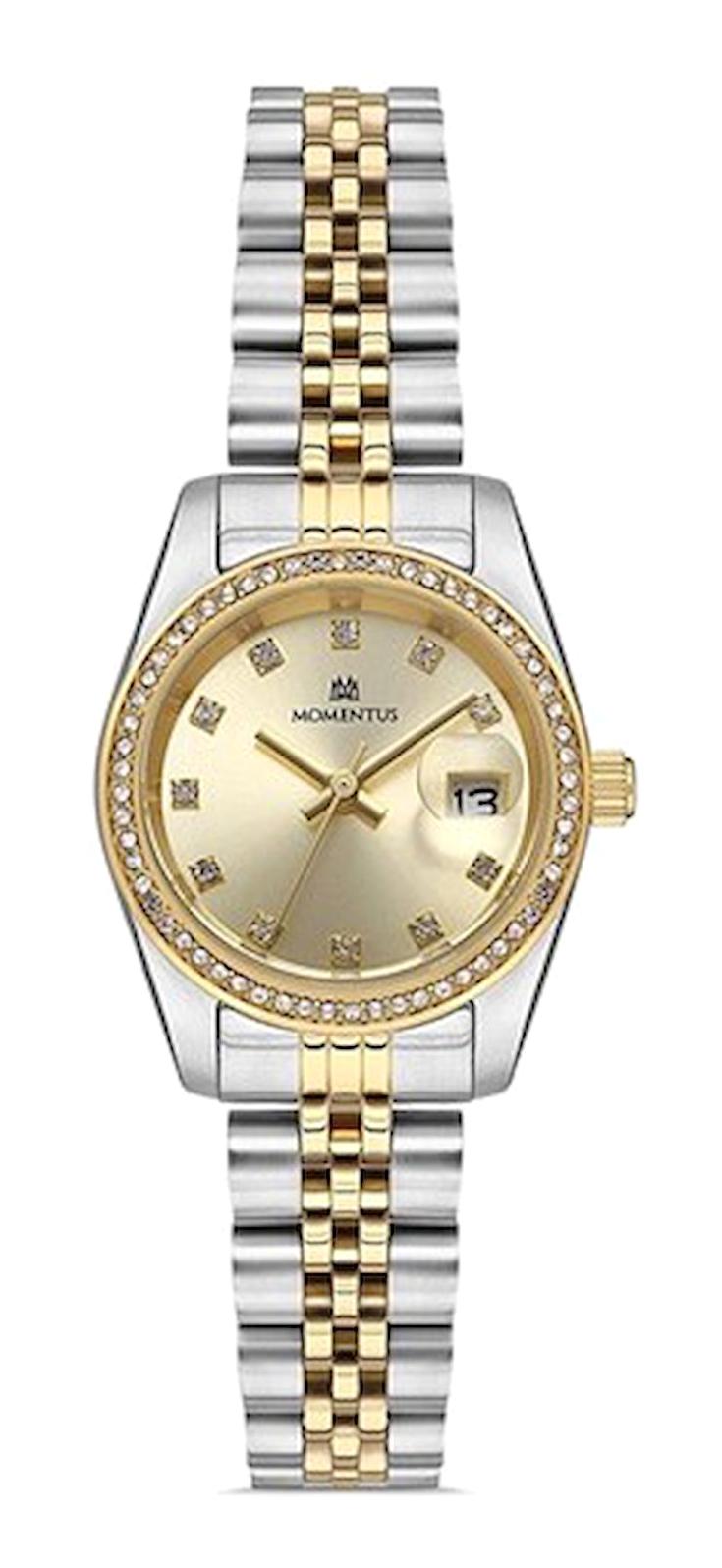 Momentus SW135T-15SG Takvimli 26 mm Altın-Gri Çelik Kordon Analog Kadın Kol Saati