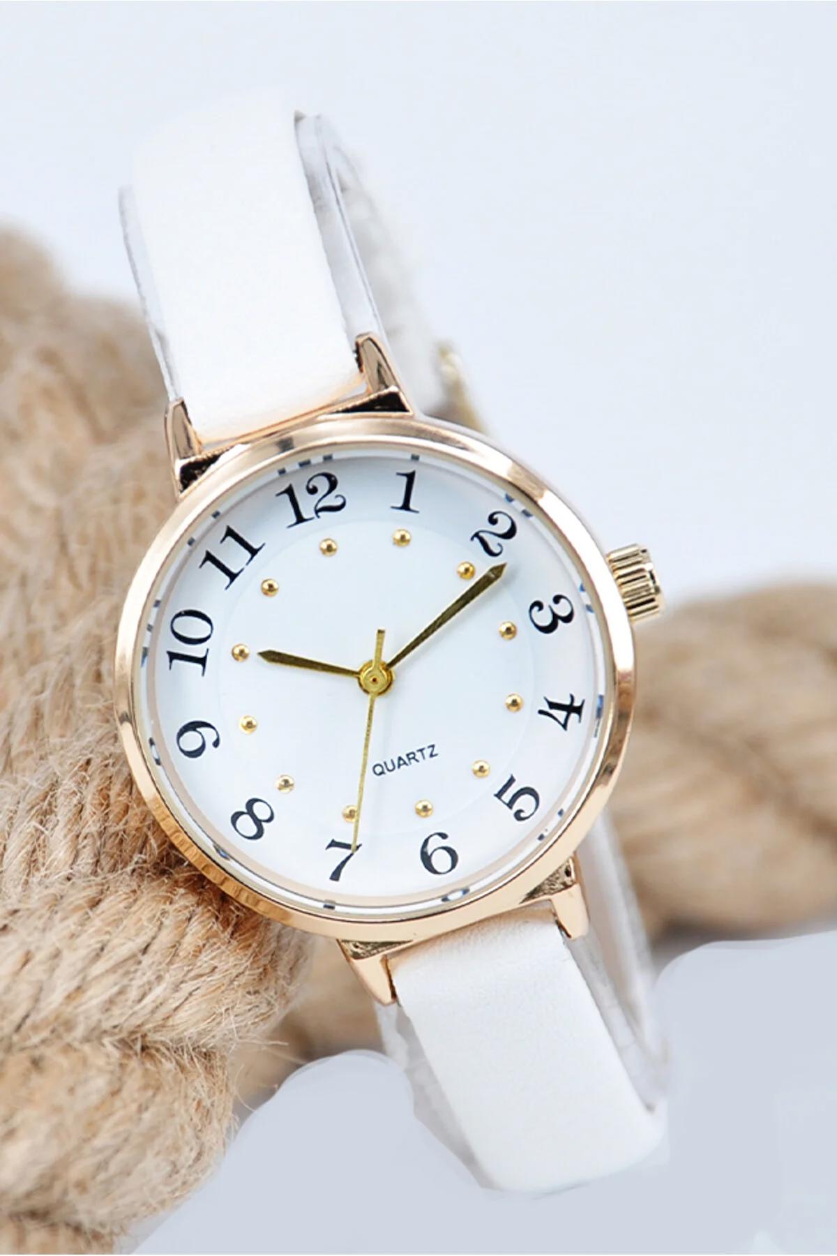 Sonsuzsaat SU-886 32 mm Beyaz Deri Kordon Analog Kadın Kol Saati