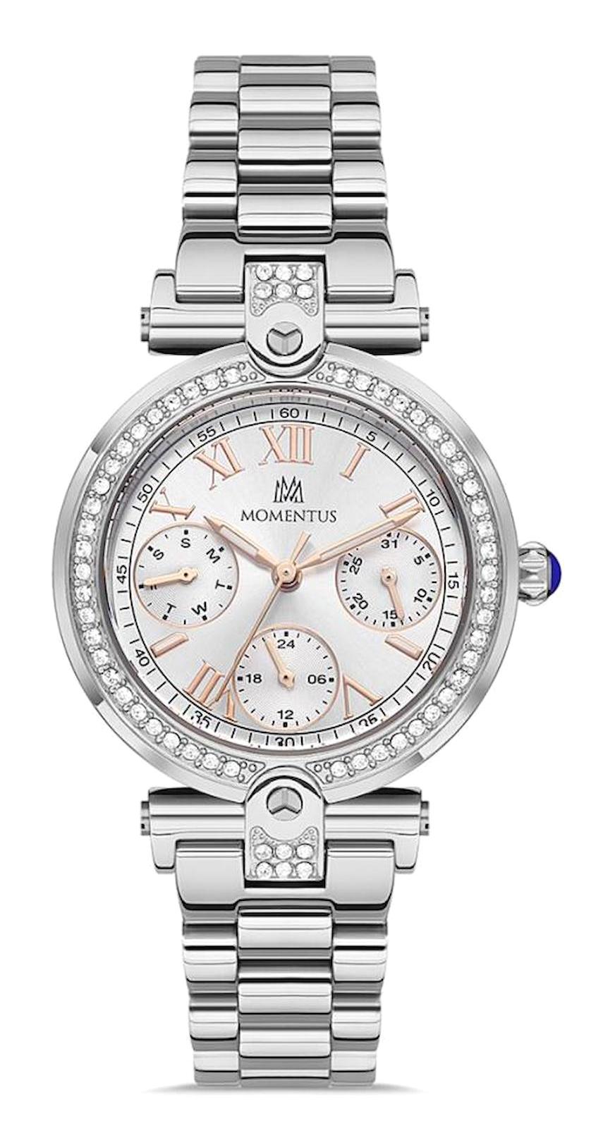 Momentus SS247S-02SR Takvimli 32 mm Gri Çelik Kordon Analog Kadın Kol Saati