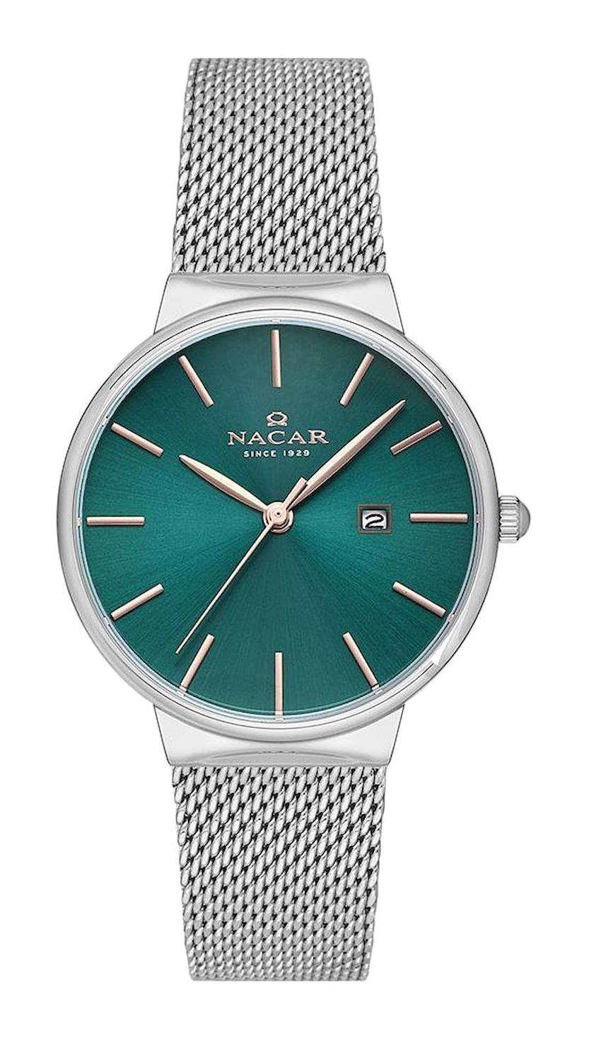 Nacar 390431ANRM Takvimli 32 mm Gri Hasır Kordon Analog Kadın Kol Saati