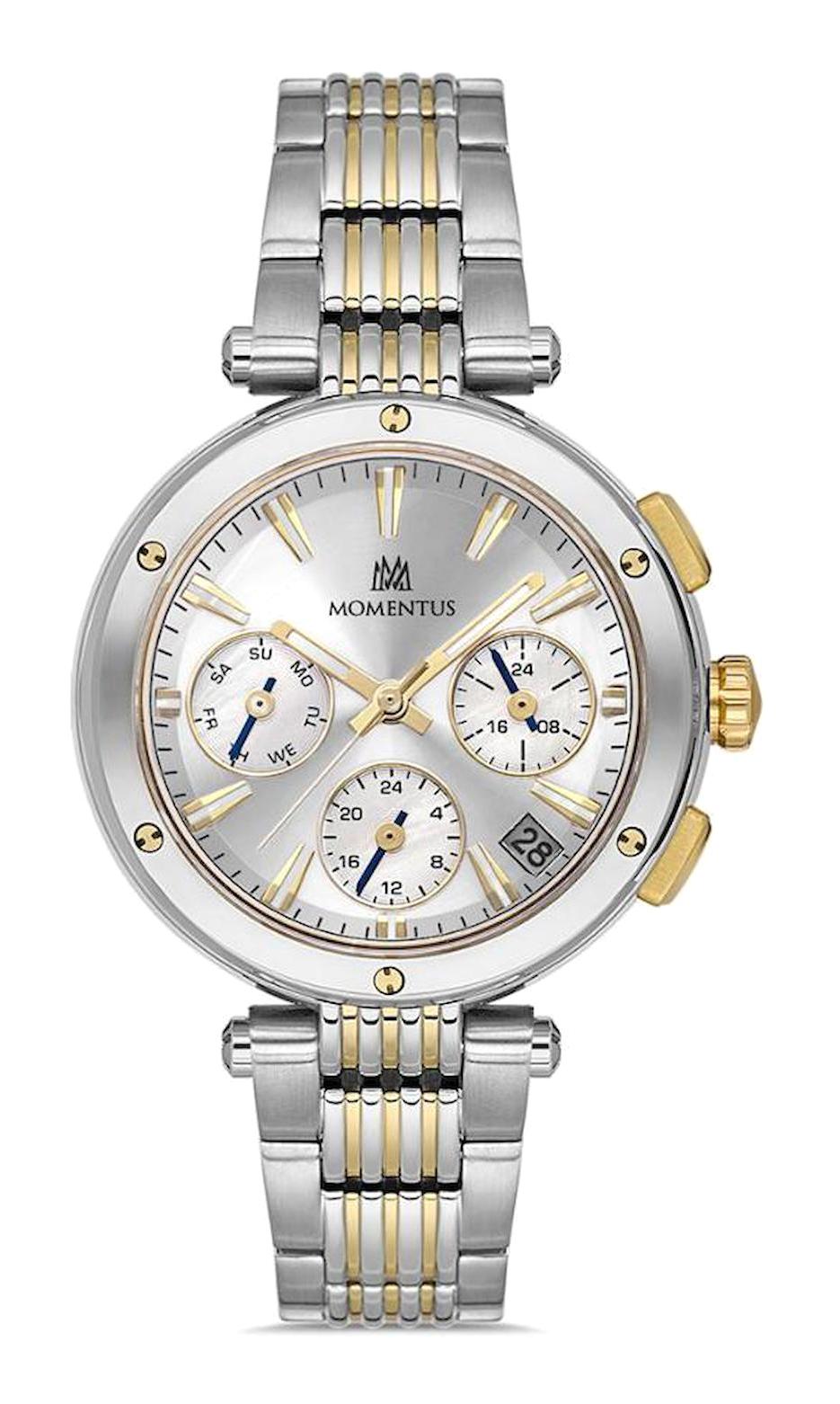 Momentus CS263T-02SG Takvimli 36 mm Altın-Gri Çelik Kordon Analog Kadın Kol Saati